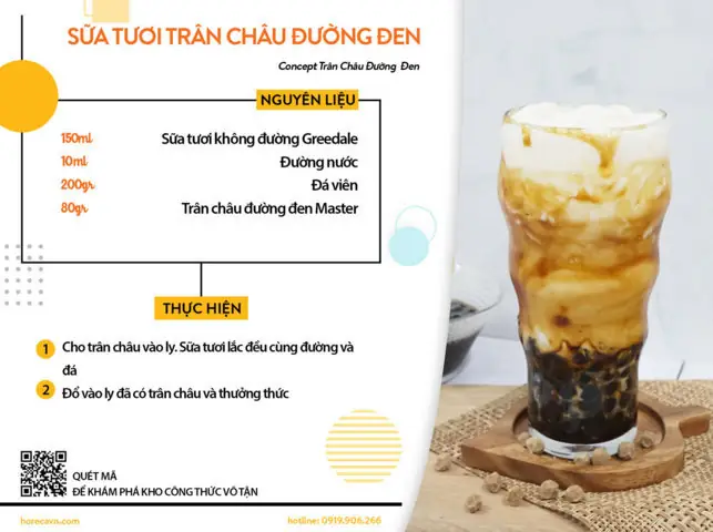 Công Thức Sữa Tươi Trân Châu Đường Đen